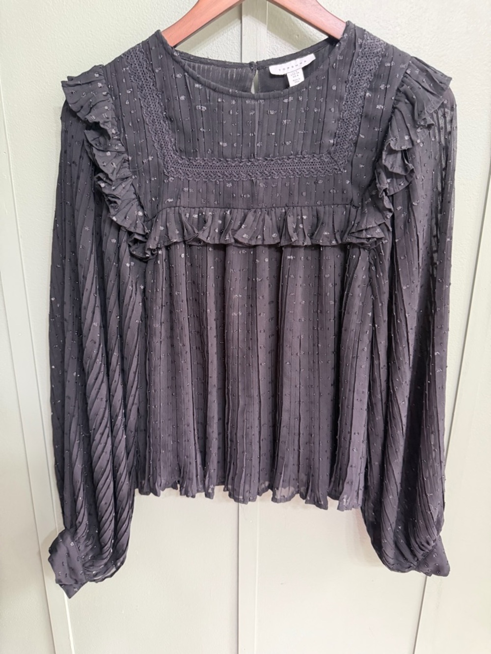 Topshop Black Ruffle Long-Sleeve Blouse